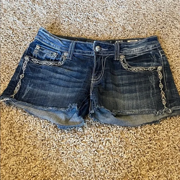 Miss Me Dark Blue Embroidered Denim Cutoff Shorts - Picture 1 of 5